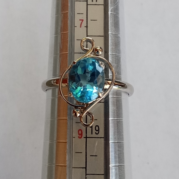 Swiss Blue Topaz Sterling  Scroll Design Setting Ring, Earrings Set - Picture 2 of 12